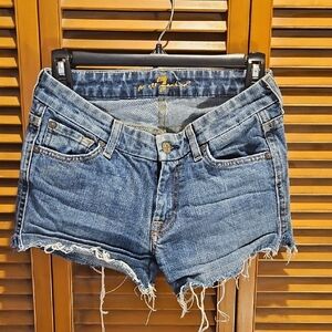 7 For All Mankind Faded Blue Denim Cutoff Shorts